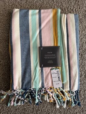 Simons Multistripe Fouta Turkish Towel in Mint, Navy & Mustard